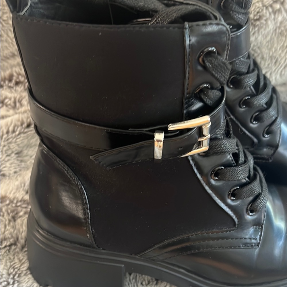 Black Faux Leather Tanzi Ankle Boots - Picture 4 of 7